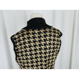 Calvin Klein Large Houndstooth Check Knit Sweater Dress Women L Shawl Collar Tan