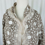 Beluva San Francisco Boutique Ruffles Woven Open Front Swing Jacket Womens M Tan