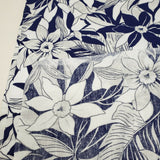 Vintage Wamsutta OTC Hibiscus Blue Hawaiian Print Fabric 3.5 Yards Material Navy