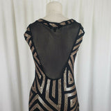 Express Gold Sequined Sheer Fitted Black Sexy Bodycon Party Dress Womens S