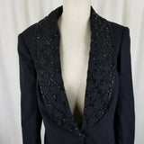 John Meyer Norwich Beaded Black Wool Blazer Jacket Womens 10 Removable Collar