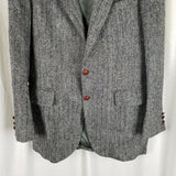 Vintage HARRIS Tweed Blazer Black Herringbone Wool Sport Coat Jacket Mens 42 44
