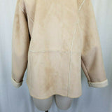 TravelSmith Faux Shearling Leather Sherpa Berber Fur Peacoat Jacket S Tan Vegan