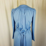 Vintage 70s Long Pleated Plunge Maxi Goddess House Dress Womens S 5 Pale Blue