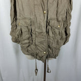 Free People Embroidered Linen Cargo Jacket Slouchy Canvas Safari Womens S Khaki