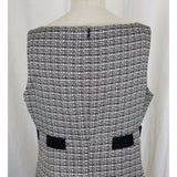 Jones Wear Dress Black & White Woven Mottled Tweed Belted Empire Waist Womens 14