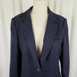 Hannington Boston Wool Blazer Jacket Womens 15 16 Navy Blue Gold Crest Buttons