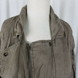 Free People Embroidered Linen Cargo Jacket Slouchy Canvas Safari Womens S Khaki