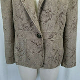 Coldwater Creek Belted Flocked Herringbone Wool Blazer JACKET Womens 14 Brown