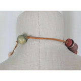 African Bohemian Hippie ARTISAN Clay Beaded Leather Strand NECKLACE Jewelry