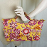 Vera Bradley Bali Gold Gabby Bag Shoulder Handbag Tote Large Purse Quilted Blue