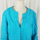 Coldwater Creek Woven Textured Embroidered Tapestry Jacket Womens 14P 3/4 Sleeve
