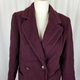 JG Hook Double Breasted Winter Wool Military Short Peacoat Coat Womens 2P Maroon