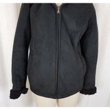 Esprit Vegan Sherpa Shearling Fur Faux Suede Hooded Parka Jacket Peacoat M