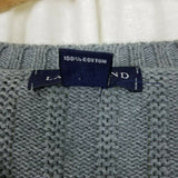 Lands End Ribbed Striped Cotton Cable Knit VNeck Sweater Mens L Gray Vintage