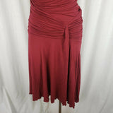 Mary Crafts Ruffled Ruched Gathered Fitted Jersey Knit Midi Dress Womens 0 Red
