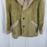 Sears Sportswear Vegan Faux Shearling Suede Western Peacoat Car Coat Mens 40 Tan