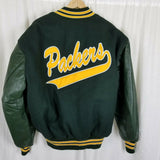 Vintage DeLong Green Bay Packers Letterman Sports Jacket Wool Leather Mens XL