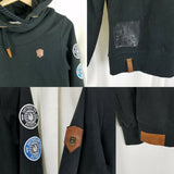 Naketano Hooded Pullover Sweatshirt Hoodie Womens M Melange Patches Cowl Neck