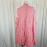 LL Bean Long Boucle Waffle Open Front Wrap Cotton Cardigan Sweater Womens M Pink