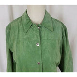 JM Collection Green LEATHER Suede Full Button Up SHIRT JACKET Womens M Celery