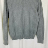 Lands End Ribbed Striped Cotton Cable Knit VNeck Sweater Mens L Gray Vintage