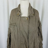 Free People Embroidered Linen Cargo Jacket Slouchy Canvas Safari Womens S Khaki