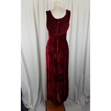 Vintage Crushed Red Velvet Maxi Dress Womens S Formal PomPom Textured Top Empire