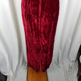 Vintage Crushed Red Velvet Maxi Dress Womens S Formal PomPom Textured Top Empire