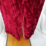 Vintage Crushed Red Velvet Maxi Dress Womens S Formal PomPom Textured Top Empire