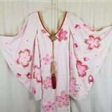 Furisode Kimono Japanese Vintage Geisha Dress Wedding Embroidered Pink Womens XS