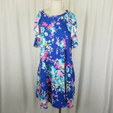 Floral Baby Doll Twirl Ruffles Sleeves Mini Tunic Dress Womens 2XL Stretch Blue
