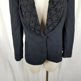 John Meyer Norwich Beaded Black Wool Blazer Jacket Womens 10 Removable Collar