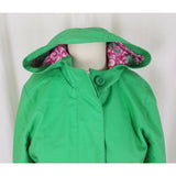 LL Bean Hooded Spring Green Cotton All Weather Windbreaker Trench Coat Womens M