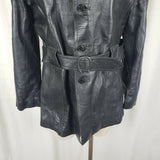 Vintage Paul Blanche Skins Belted Black Leather Jacket Blazer Look Coat Mens