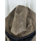 Vintage Suede Leather Deep Pile Faux Fur Lined Belted Hooded Wrap Coat Womens L