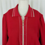 Escalier 100 Jeweled Zip Up Jacket Santana Knit Sweater Jacket Womens L Red Tan