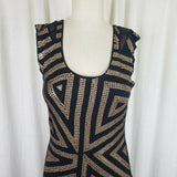Express Gold Sequined Sheer Fitted Black Sexy Bodycon Party Dress Womens S