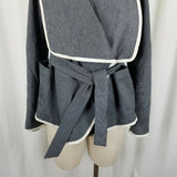 Terminal D Belted Wool Open Front Wrap Jacket Womens L Belt Tie Sash Wide Lapel