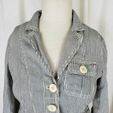 Gap Pinstriped Cropped Denim Blue Jean Trucker Jacket Womens XS Railroad Stripes
