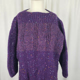 Vintage Handmade Chunky Knit Flecked Striped Sweater Sack Dress Women L Purple