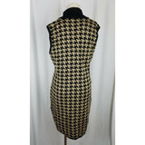 Calvin Klein Large Houndstooth Check Knit Sweater Dress Women L Shawl Collar Tan