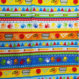 Kindergarten Elementary School Teacher Print Fabric 1/2 yard Books Handprints
