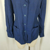 Sigrid Olsen Woven Dark Blue Button Up Jacket Blazer Womens 10 Apron Pockets