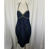 Apple Bottoms Denim Blue Jean Wiggle Bodycon Halter Summer Sun Dress Womens 18