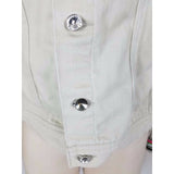 Tie One On NY Embellished Ribbon Trim Trucker Denim Jacket Womens L Jean Bone