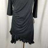 Matti Mamane Black Ruffled Ruched Faux Wrap Jersey Knit Dress Womens 2 M NWT