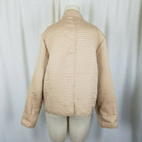 Robert Louis Nylon Quilted Snap Up Jacket Blazer Womens L Tan Mandarin Collar