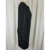Vince Camuto Rich Black Ribbed Grommet Lace Up Sleeve Sheath Mini Dress Womens M