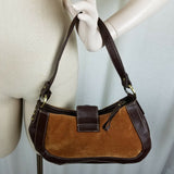 Tommy Hilfiger Brown Canvas Leather Boho Logo Shoulder Bag Handbag Purse Vintage